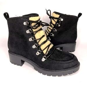 Sun + Stone Women's Quiinn Black Lace Up Booties 7M